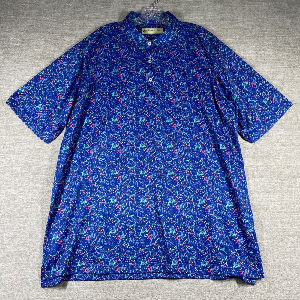 Donald Ross Sportswear Polo Shirt Men XL Blue Paint Splatter Performance S/S